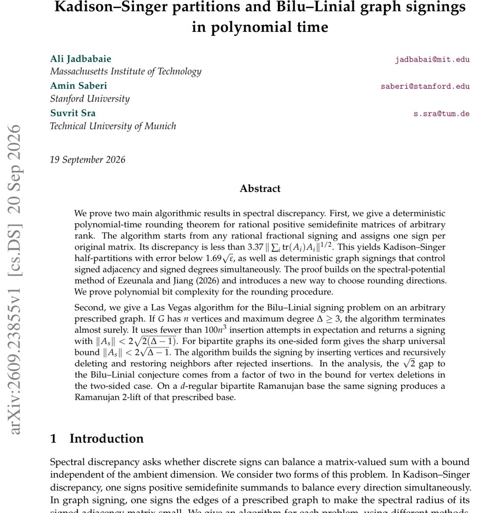 Kadison--Singer partitions and Bilu--Linial graph signings in polynomial time Figure 1
