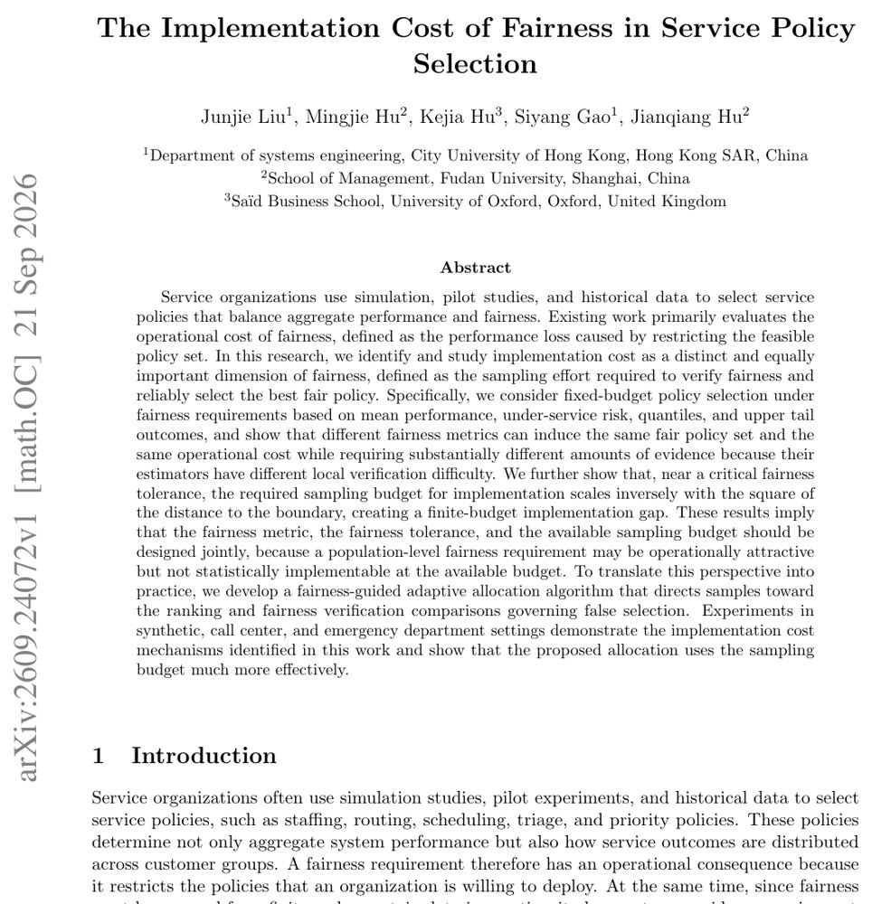 The Implementation Cost of Fairness in Service Policy Selection Figure 1