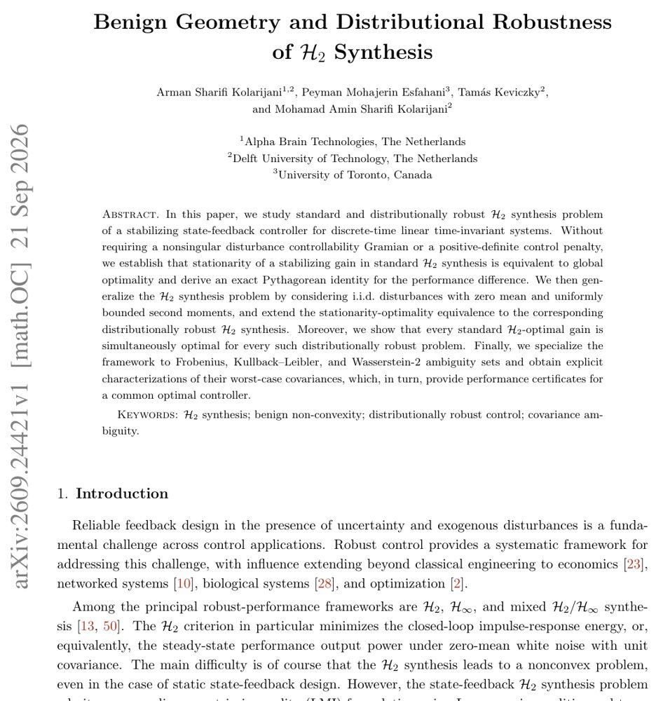 Benign Geometry and Distributional Robustness of $\mathcal{H}_2$ Synthesis Figure 1