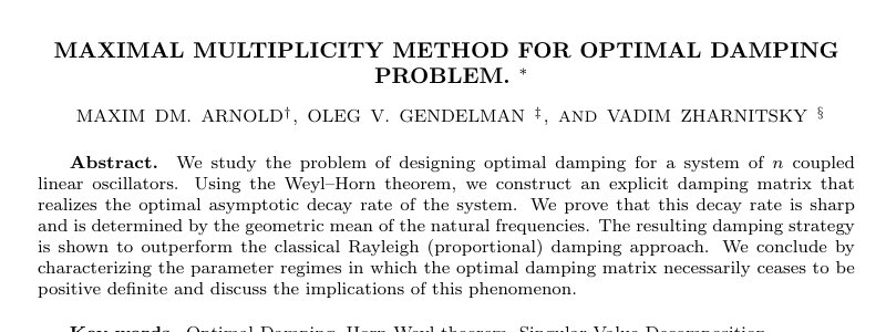 Maximal Multiplicity Method for Optimal Damping Problem Figure 1