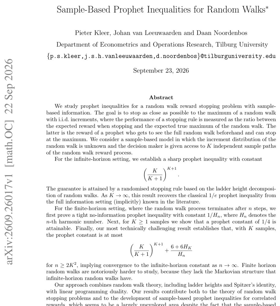 Sample-Based Prophet Inequalities for Random Walks Figure 1