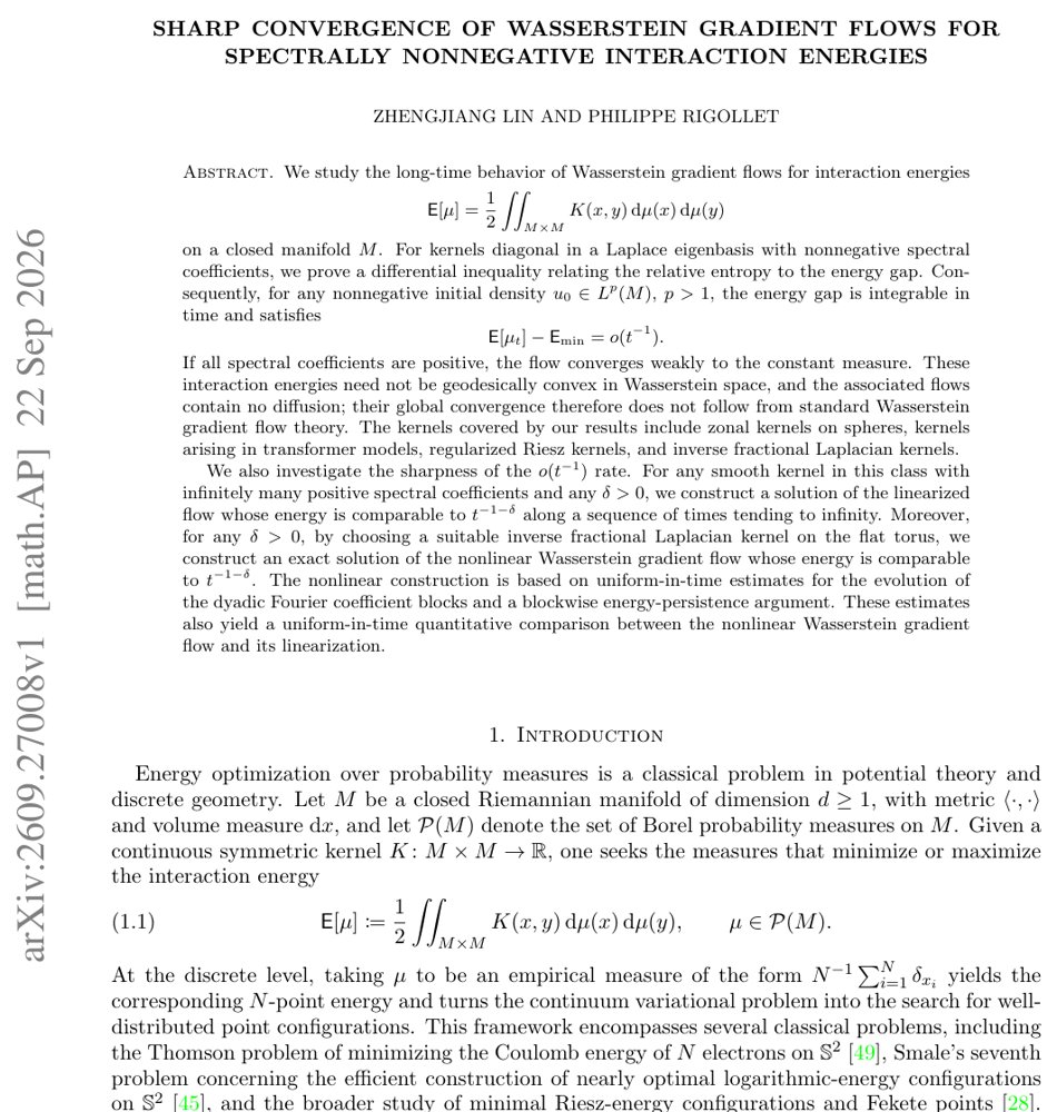 Sharp Convergence of Wasserstein Gradient Flows for Spectrally Nonnegative Interaction Energies Figure 1