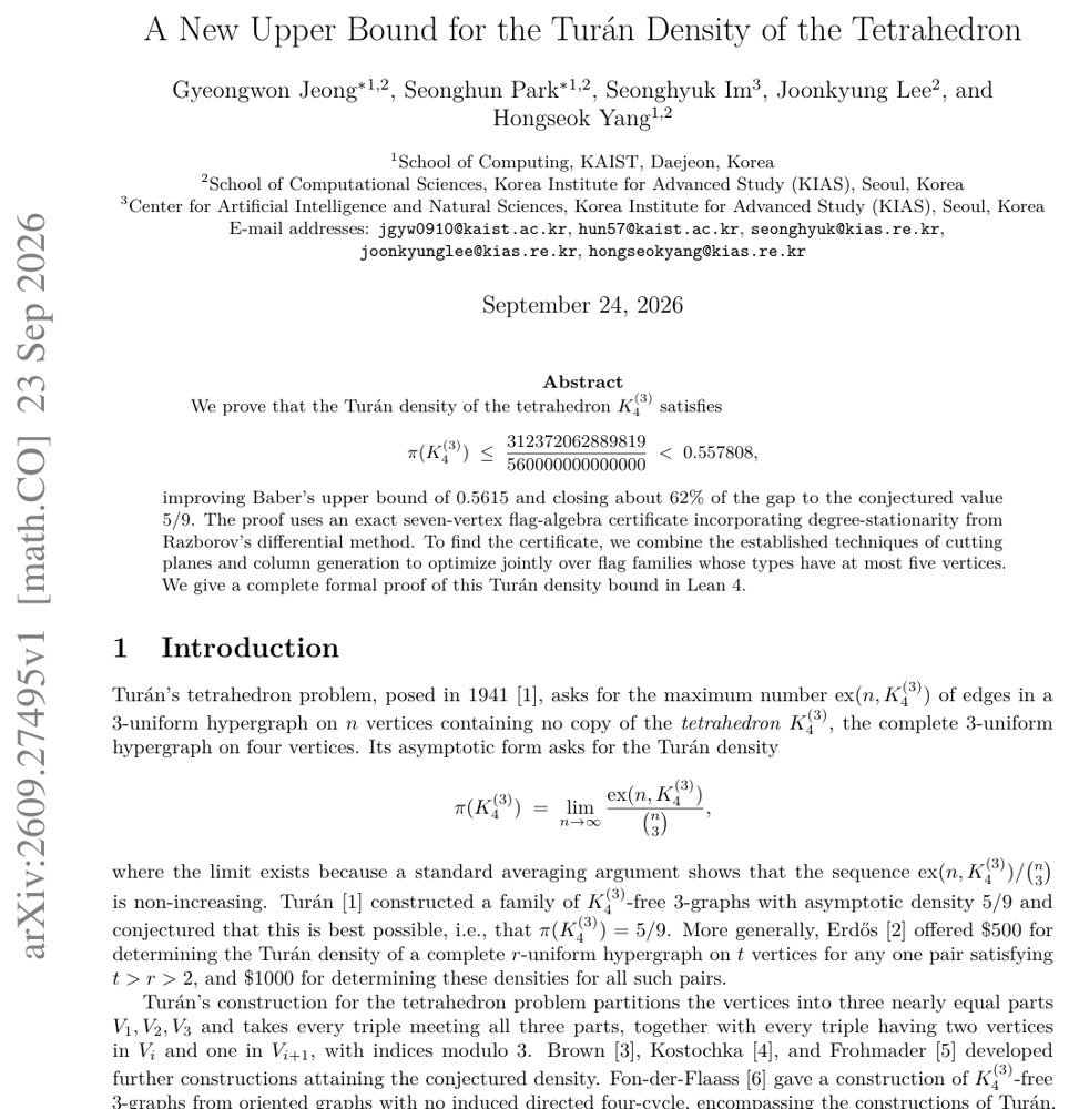 A New Upper Bound for the Turán Density of the Tetrahedron Figure 1