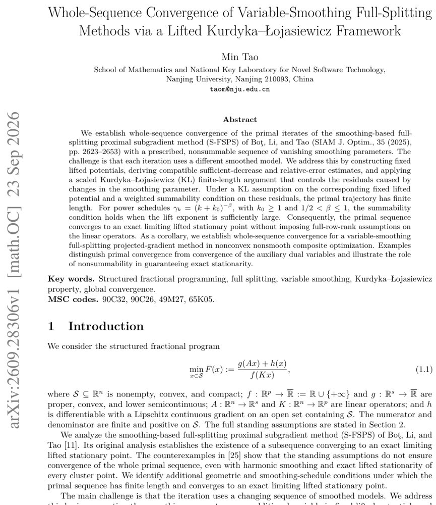 Whole-Sequence Convergence of Variable-Smoothing Full-Splitting Methods via a Lifted Kurdyka-Łojasiewicz Framework Figure 1