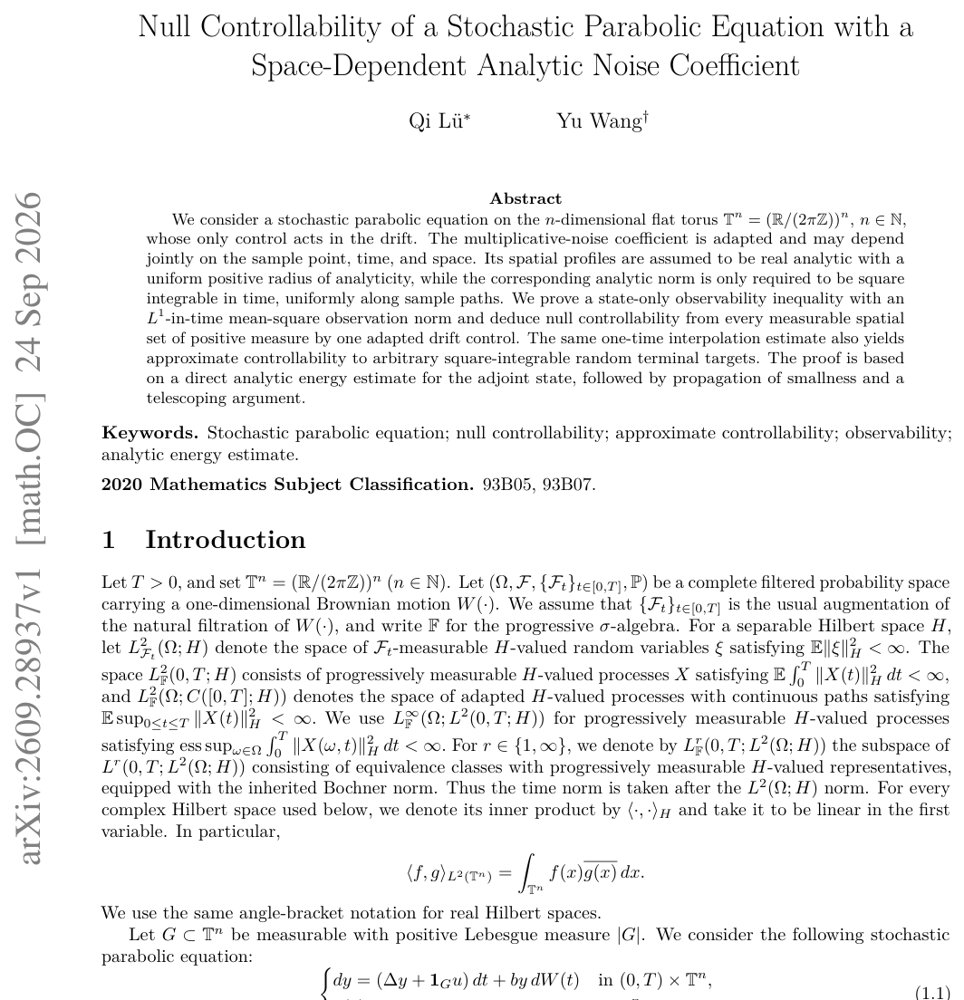 Null Controllability of a Stochastic Parabolic Equation with a Space-Dependent Analytic Noise Coefficient Figure 1