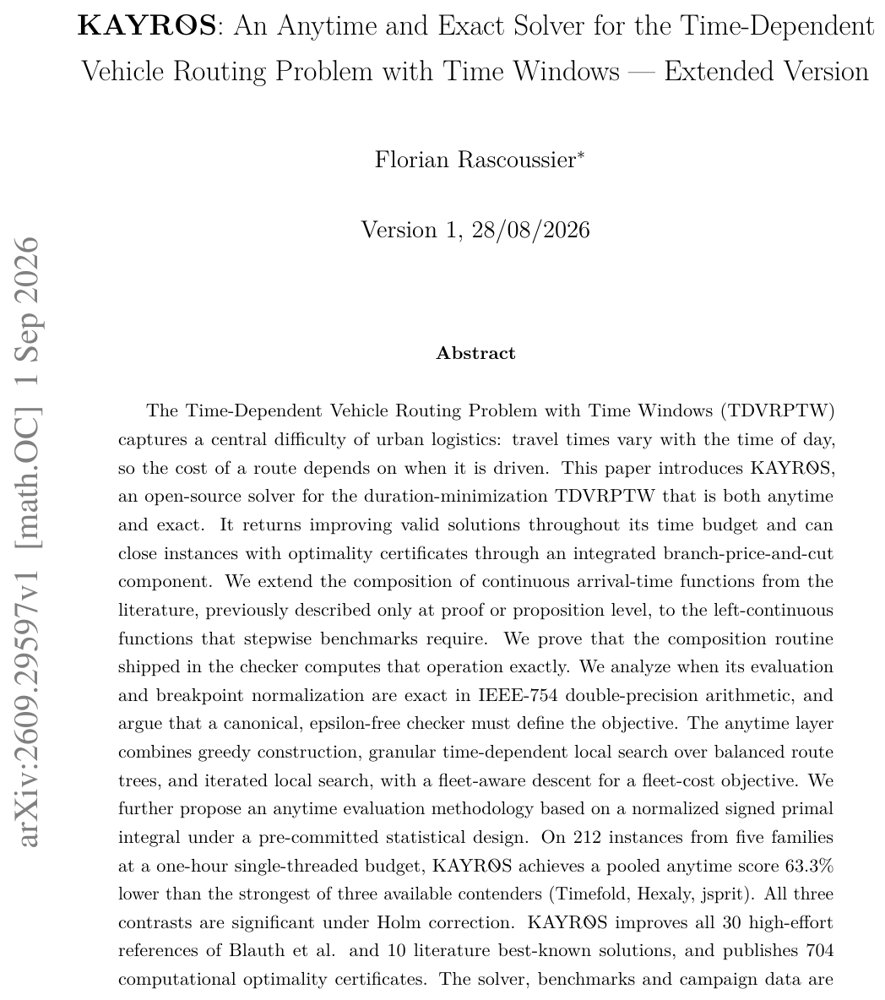 KAYROS: An Anytime and Exact Solver for the Time-Dependent Vehicle Routing Problem with Time Windows - Extended Version Figure 1