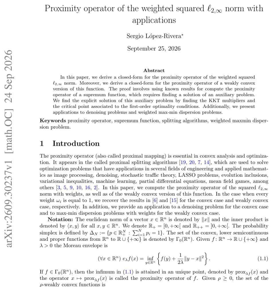 Proximity operator of the weighted squared $\ell_{2,\infty}$ norm with applications Figure 1