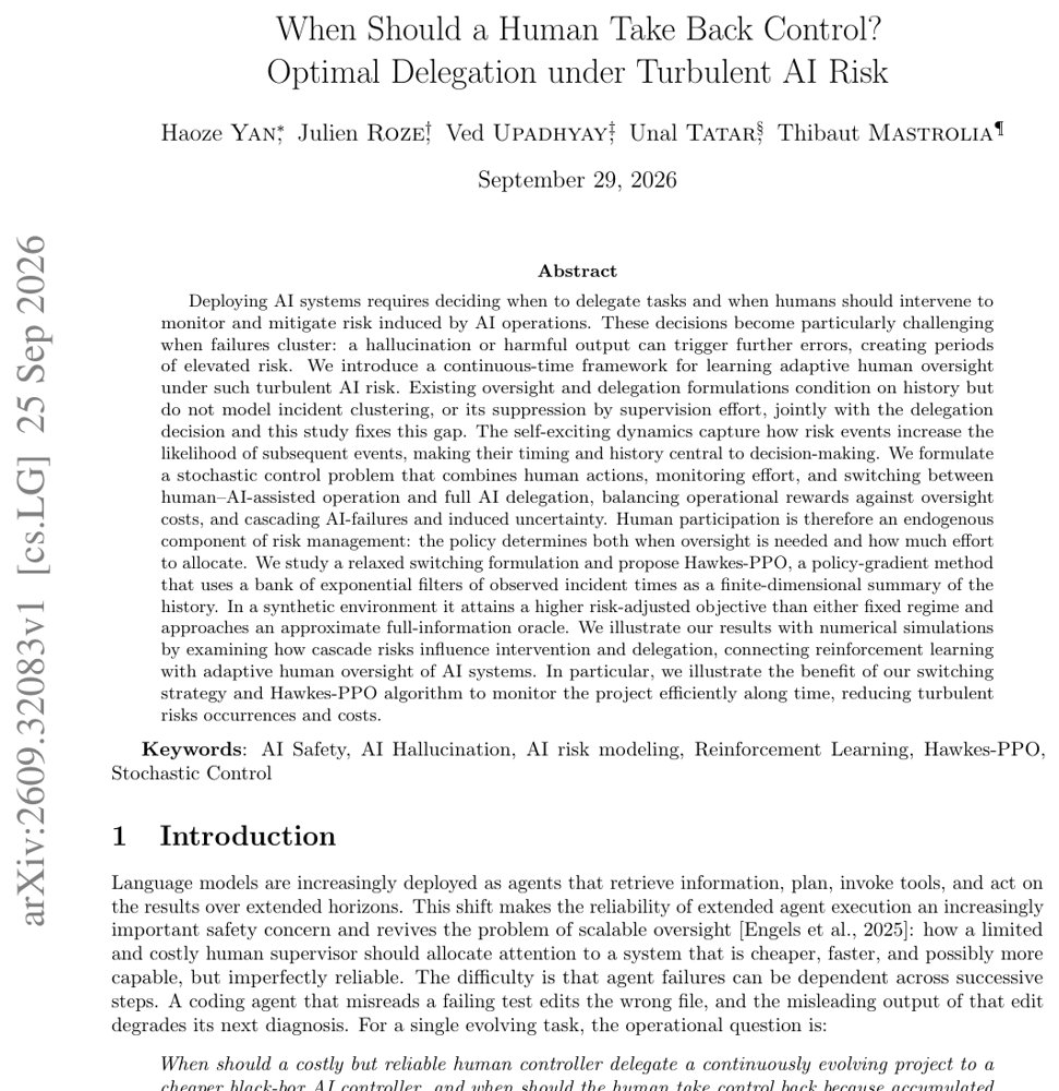 When Should a Human Take Back Control? Optimal Delegation under Turbulent AI Risk Figure 1