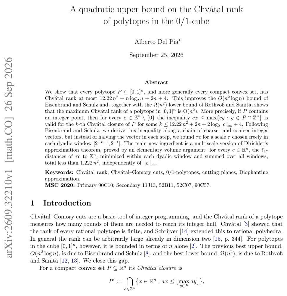 A quadratic upper bound on the Chvátal rank of polytopes in the 0/1-cube Figure 1