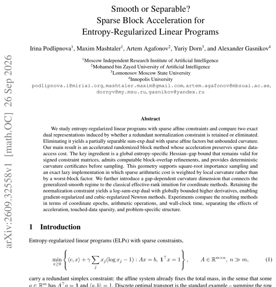 Smooth or Separable? Sparse Block Acceleration for Entropy-Regularized Linear Programs Figure 1