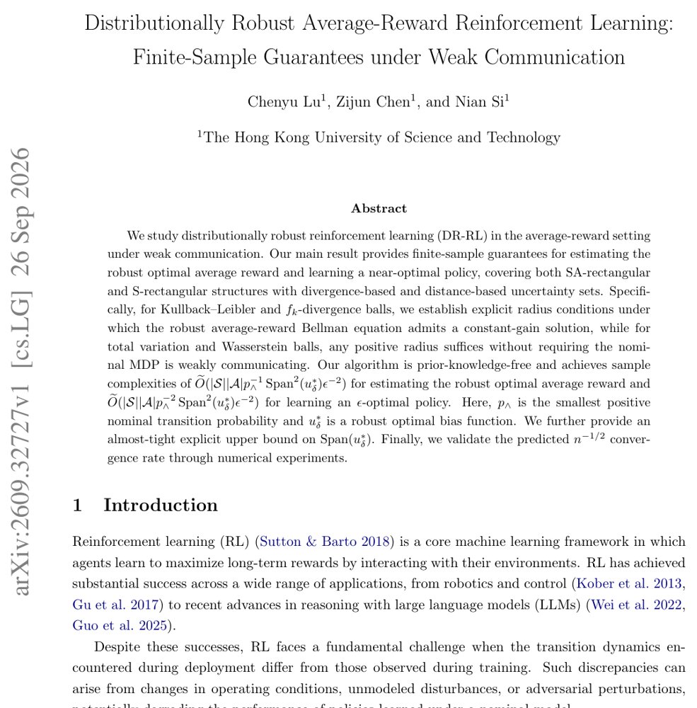 Distributionally Robust Average-Reward Reinforcement Learning: Finite-Sample Guarantees under Weak Communication Figure 1