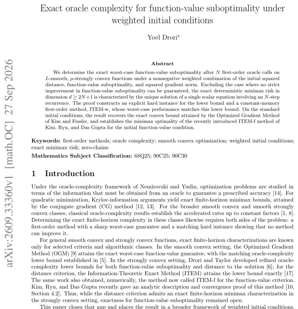 Exact oracle complexity for function-value suboptimality under weighted initial conditions Figure 1