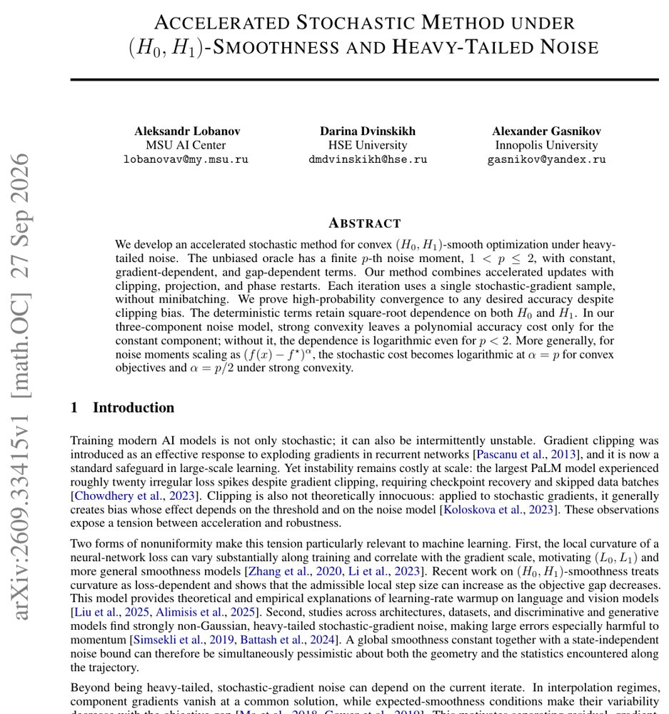 Accelerated Stochastic Method under $(H_0,H_1)$-Smoothness and Heavy-Tailed Noise Figure 1