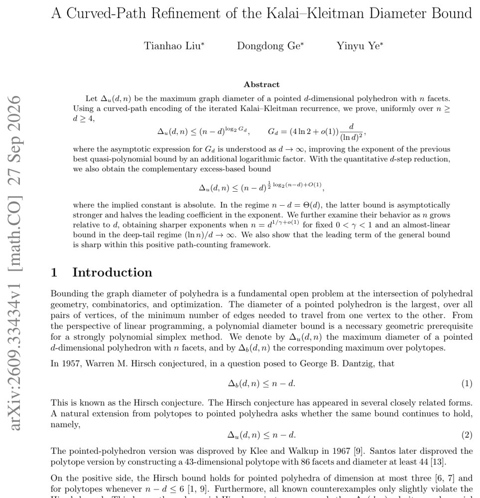 A Curved-Path Refinement of the Kalai--Kleitman Diameter Bound Figure 1