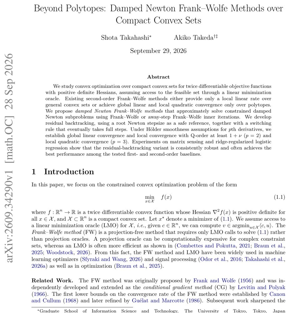 Beyond Polytopes: Damped Newton Frank--Wolfe Methods over Compact Convex Sets Figure 1