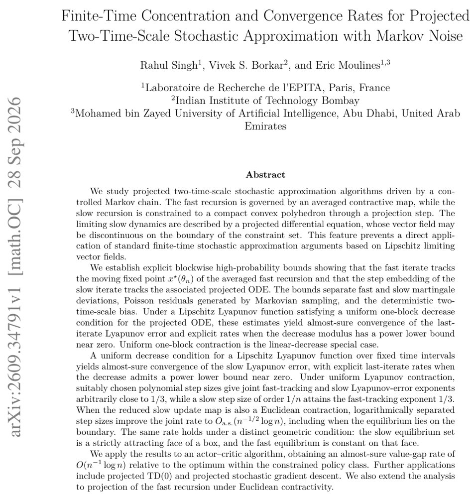 Finite-Time Concentration and Convergence Rates for Projected Two-Time-Scale Stochastic Approximation with Markov Noise Figure 1