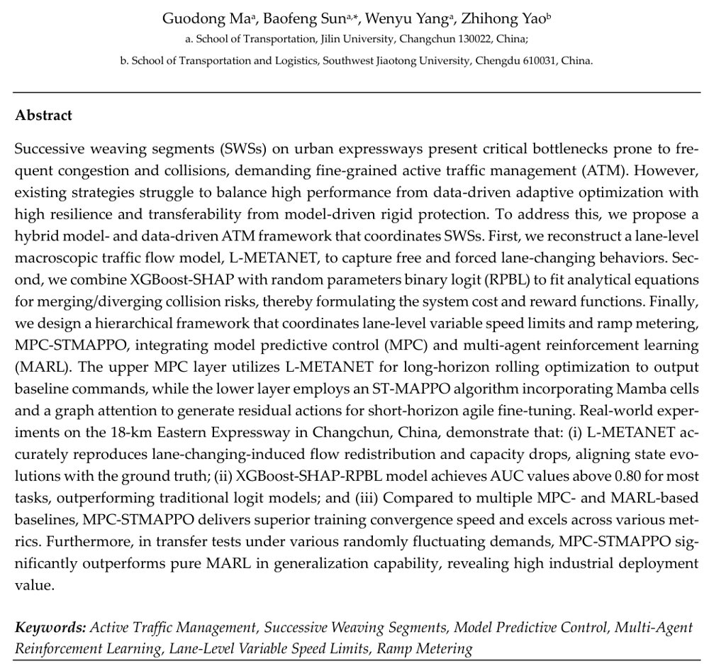 Coordinated Lane-Level Variable Speed Limits and Ramp Metering for Successive Weaving Segments Considering Merging/Diverging Risks: A Hybrid Model Predictive Control and Multi-Agent Reinforcement Learning Approach Figure 1