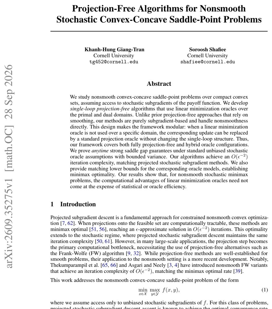 Projection-Free Algorithms for Nonsmooth Stochastic Convex-Concave Saddle-Point Problems Figure 1