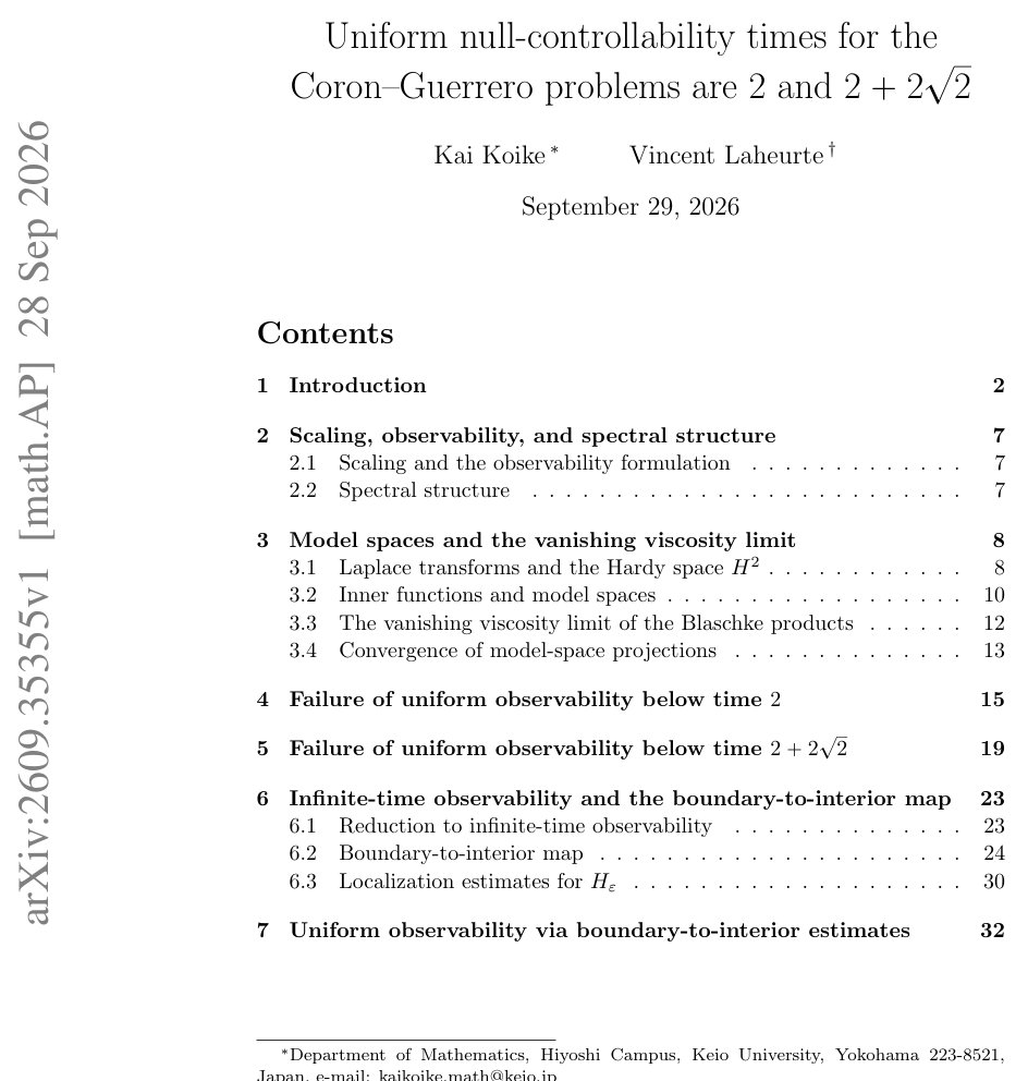 Uniform null-controllability times for the Coron--Guerrero problems are $2$ and $2 + 2 \sqrt{2}$ Figure 1