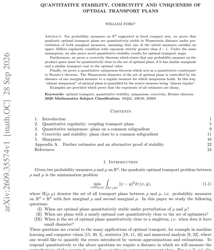 Quantitative Stability, Coercivity and Uniqueness of Optimal Transport Plans Figure 1