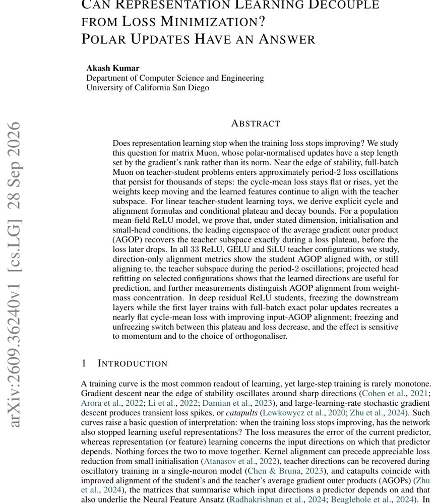 Can Representation Learning Decouple from Loss Minimization? Polar Updates Have an Answer Figure 1