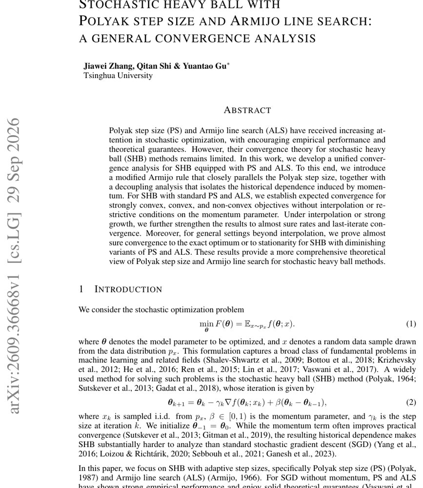 Stochastic Heavy Ball with Polyak Step Size and Armijo Line Search: A General Convergence Analysis Figure 1