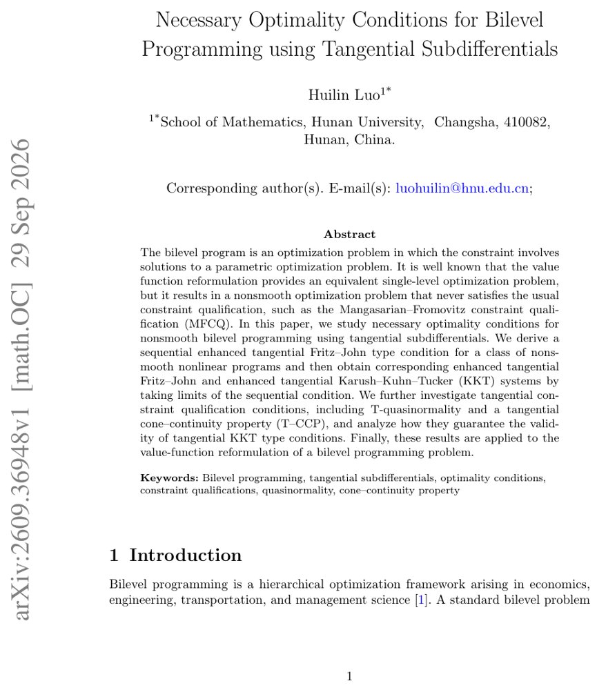 Necessary Optimality Conditions for Bilevel Programming using Tangential Subdifferentials Figure 1