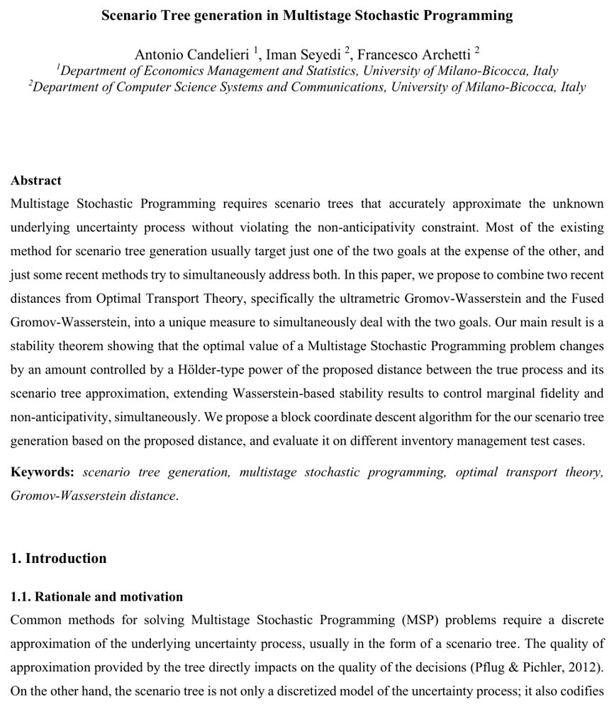 Fused ultrametric Gromov-Wasserstein for Scenario Tree generation in Multistage Stochastic Programming Figure 1
