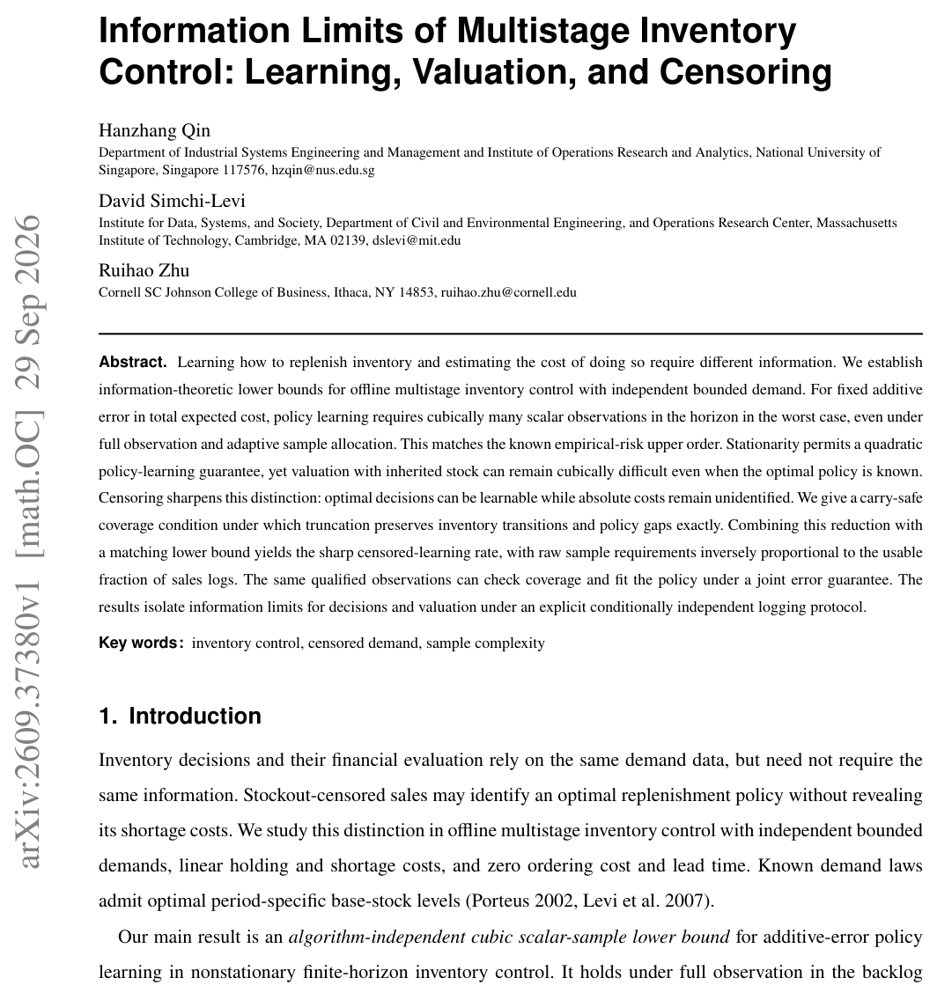 Information Limits of Multistage Inventory Control: Learning, Valuation, and Censoring Figure 1