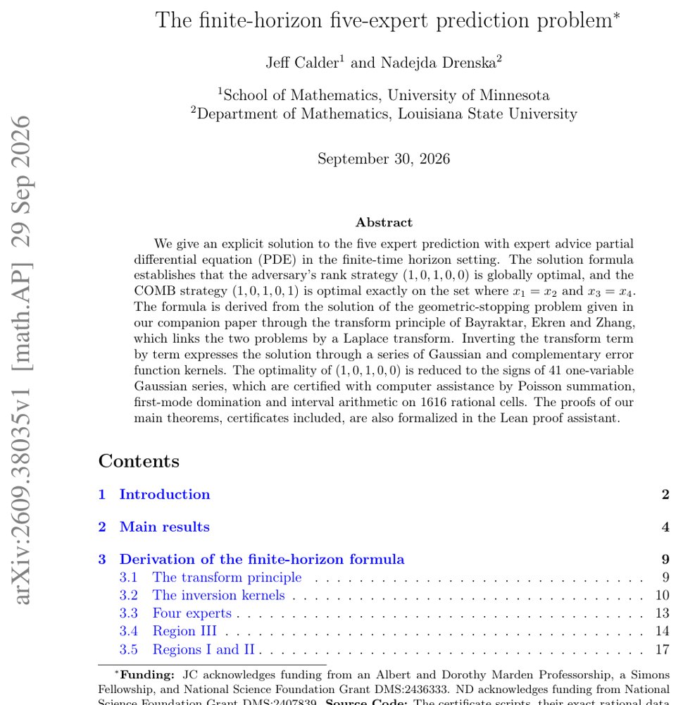 The finite-horizon five-expert prediction problem Figure 1