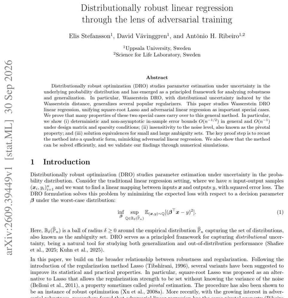 Distributionally robust linear regression through the lens of adversarial training Figure 1