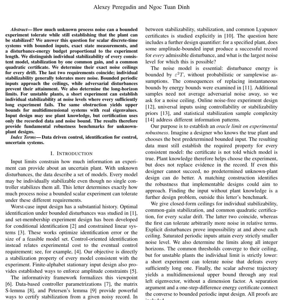 Exact Noise Limits for Bounded Scalar Stabilization Experiments Figure 1