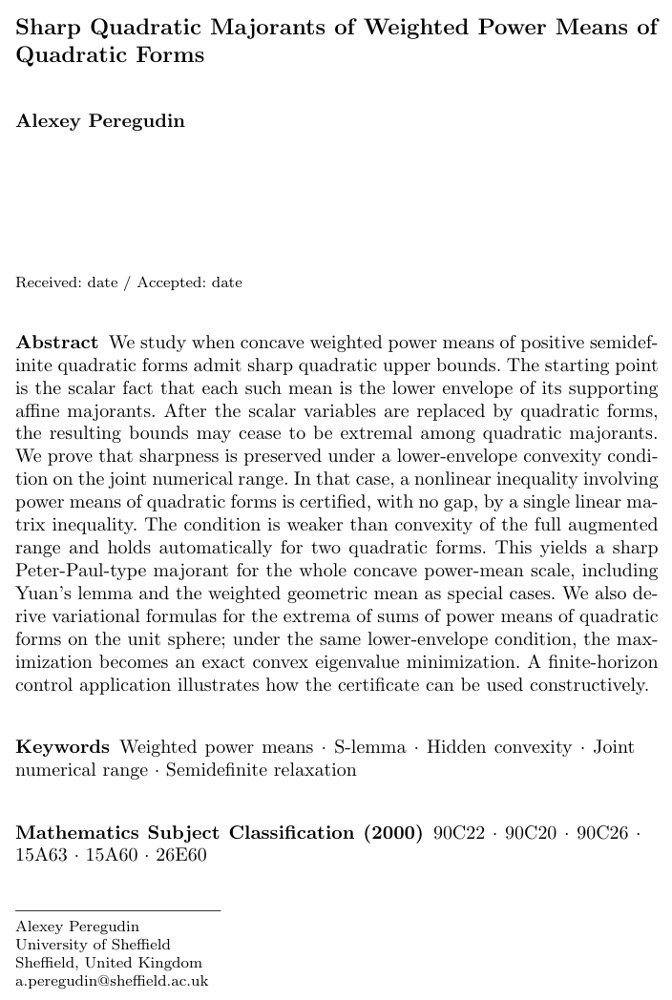 Sharp Quadratic Majorants of Weighted Power Means of Quadratic Forms Figure 1