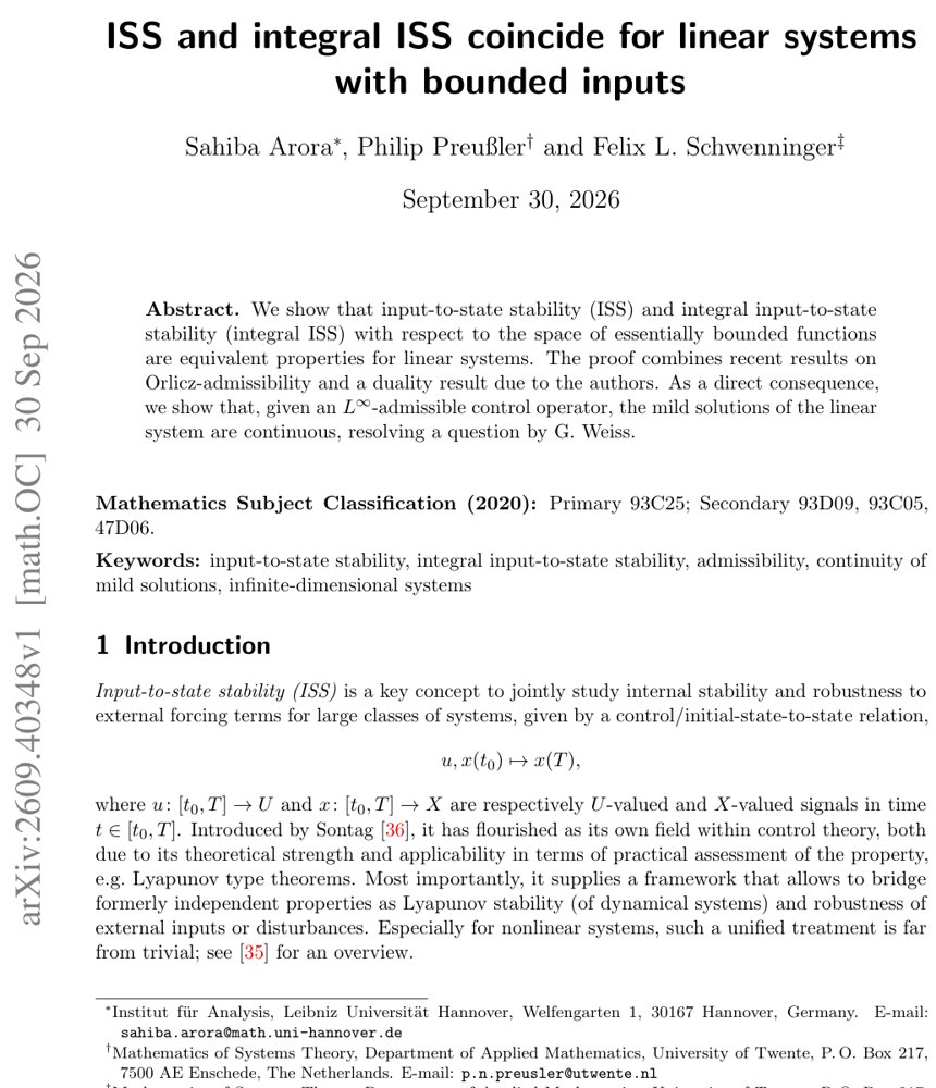 ISS and integral ISS coincide for linear systems with bounded inputs Figure 1