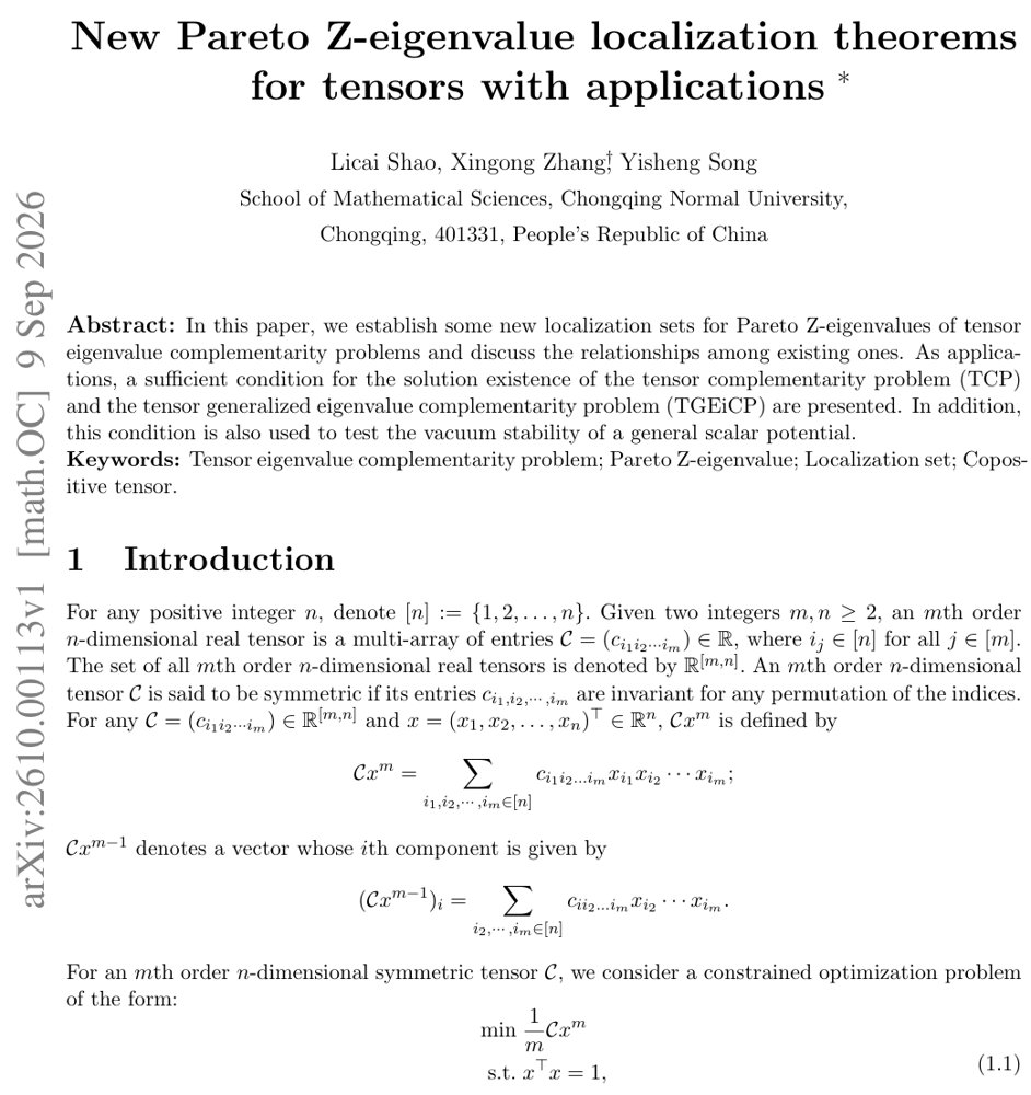 New Pareto Z-eigenvalue localization theorems for tensors with applications Figure 1