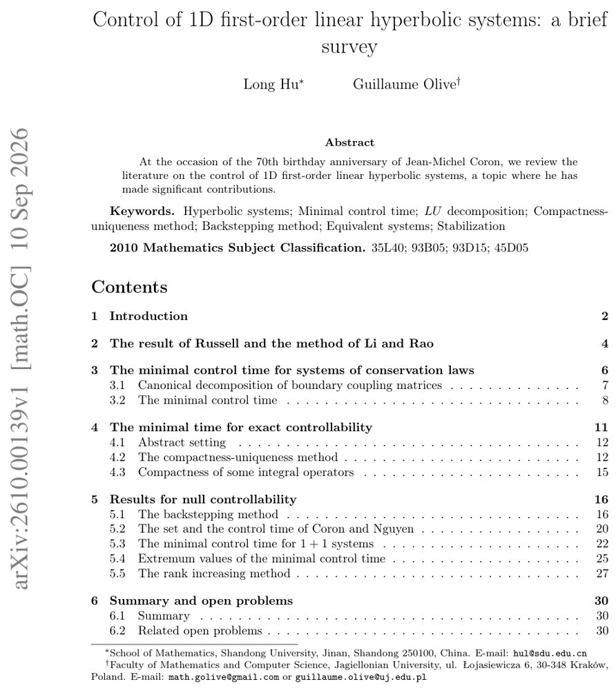 Control of 1D first-order linear hyperbolic systems: a brief survey Figure 1