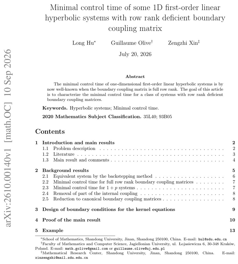 Minimal control time of some 1D first-order linear hyperbolic systems with row rank deficient boundary coupling matrix Figure 1