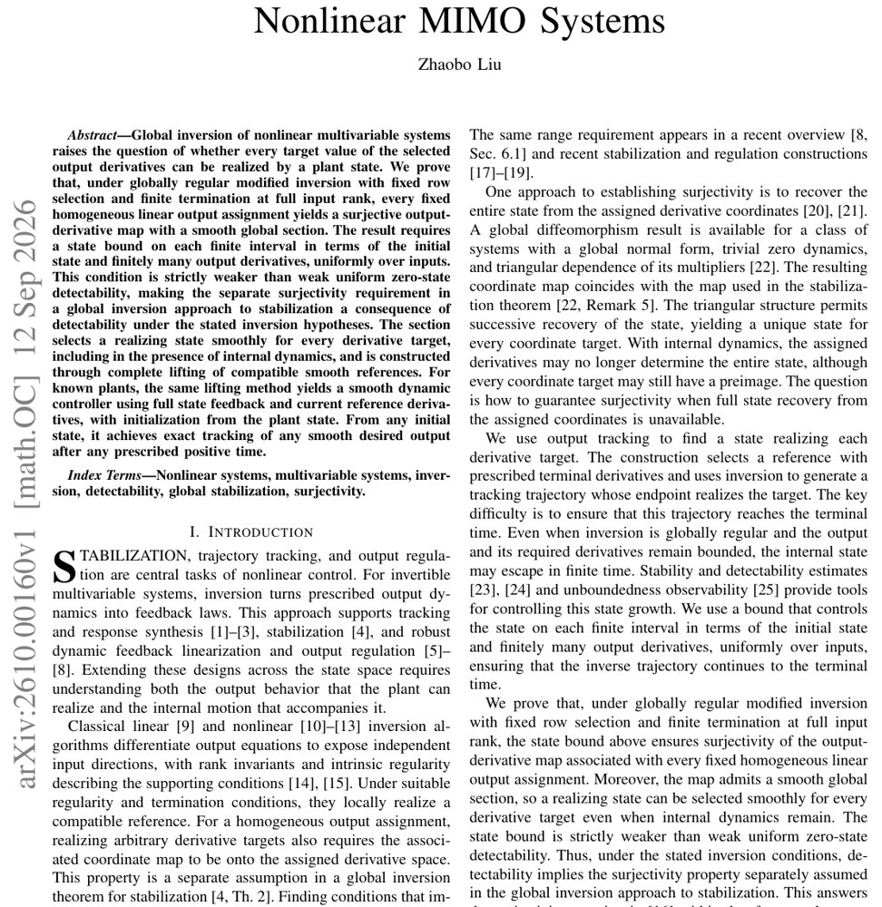 Global Output Lifting and Surjectivity in Invertible Nonlinear MIMO Systems Figure 1