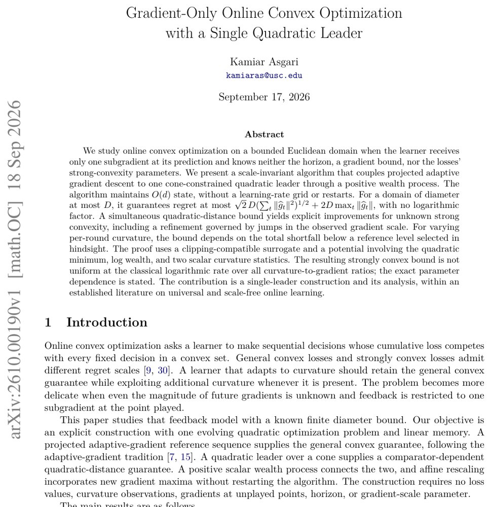 Gradient-Only Online Convex Optimization with a Single Quadratic Leader Figure 1