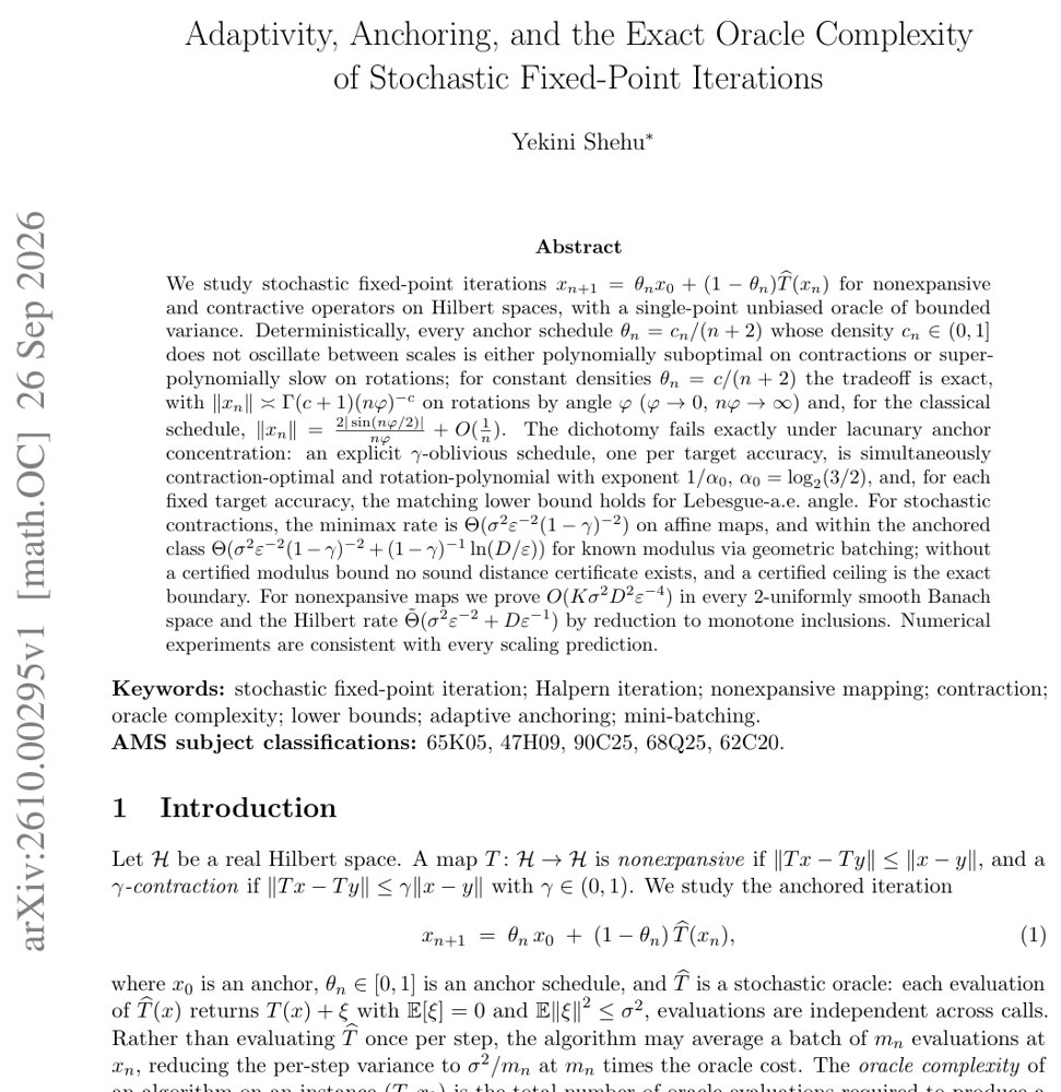 Adaptivity, Anchoring, and the Exact Oracle Complexity of Stochastic Fixed-Point Iterations Figure 1