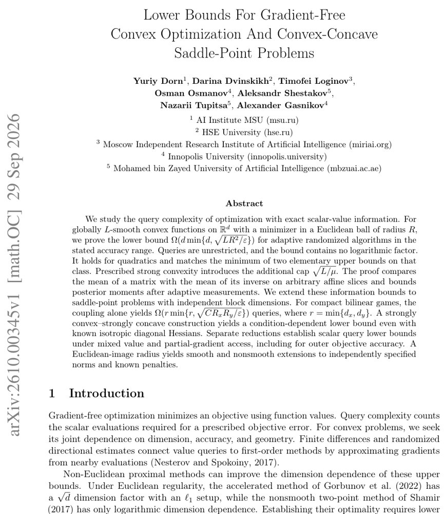 Lower Bounds For Gradient-Free Convex Optimization And Convex-Concave Saddle-Point Problems Figure 1