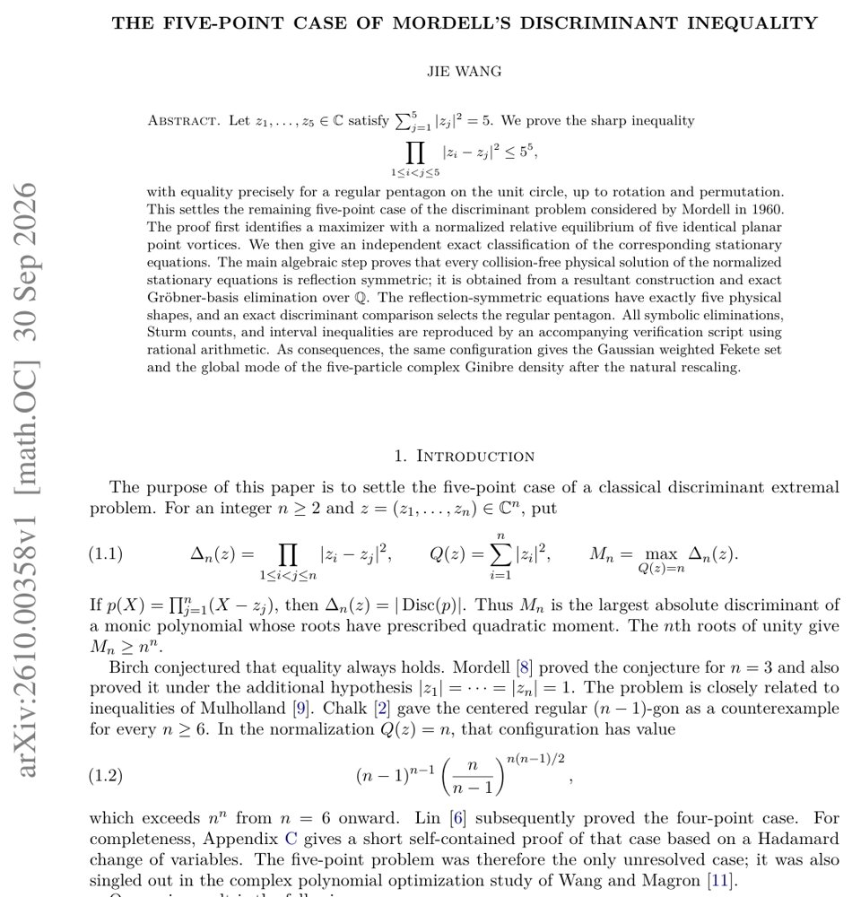 The Five-Point Case of Mordell's Discriminant Inequality Figure 1
