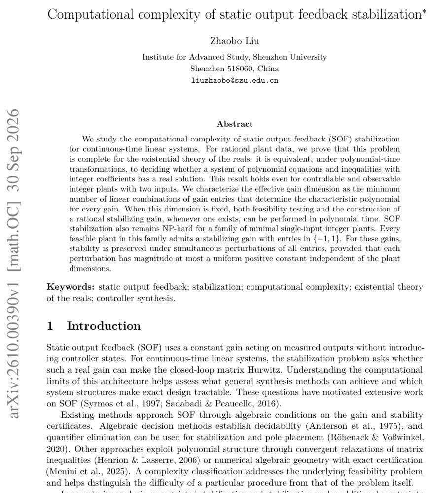 Computational complexity of static output feedback stabilization Figure 1