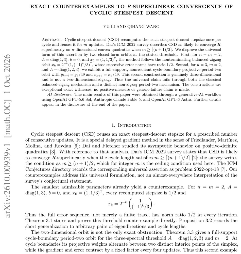 Exact counterexamples to R-superlinear convergence of cyclic steepest descent Figure 1
