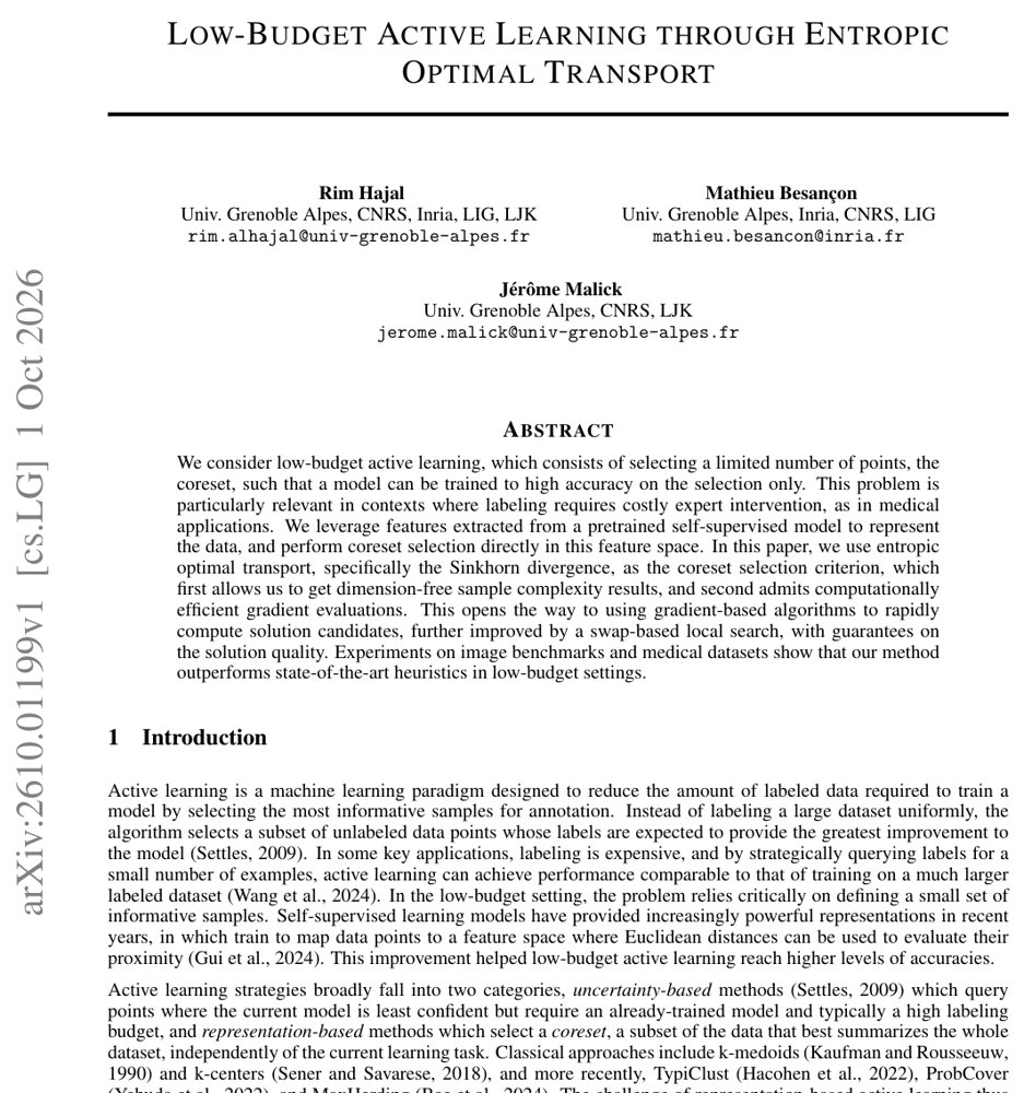 Low-Budget Active Learning through Entropic Optimal Transport Figure 1