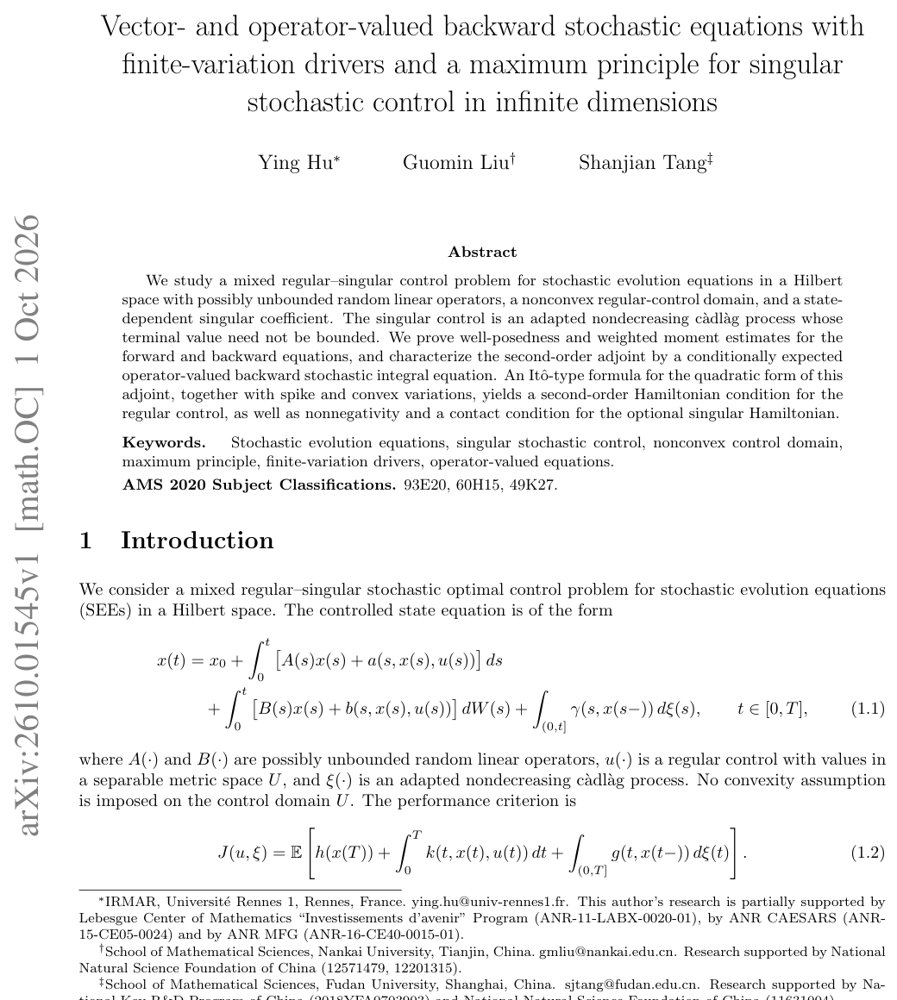 Vector- and operator-valued backward stochastic equations with finite-variation drivers and a maximum principle for singular stochastic control in infinite dimensions Figure 1