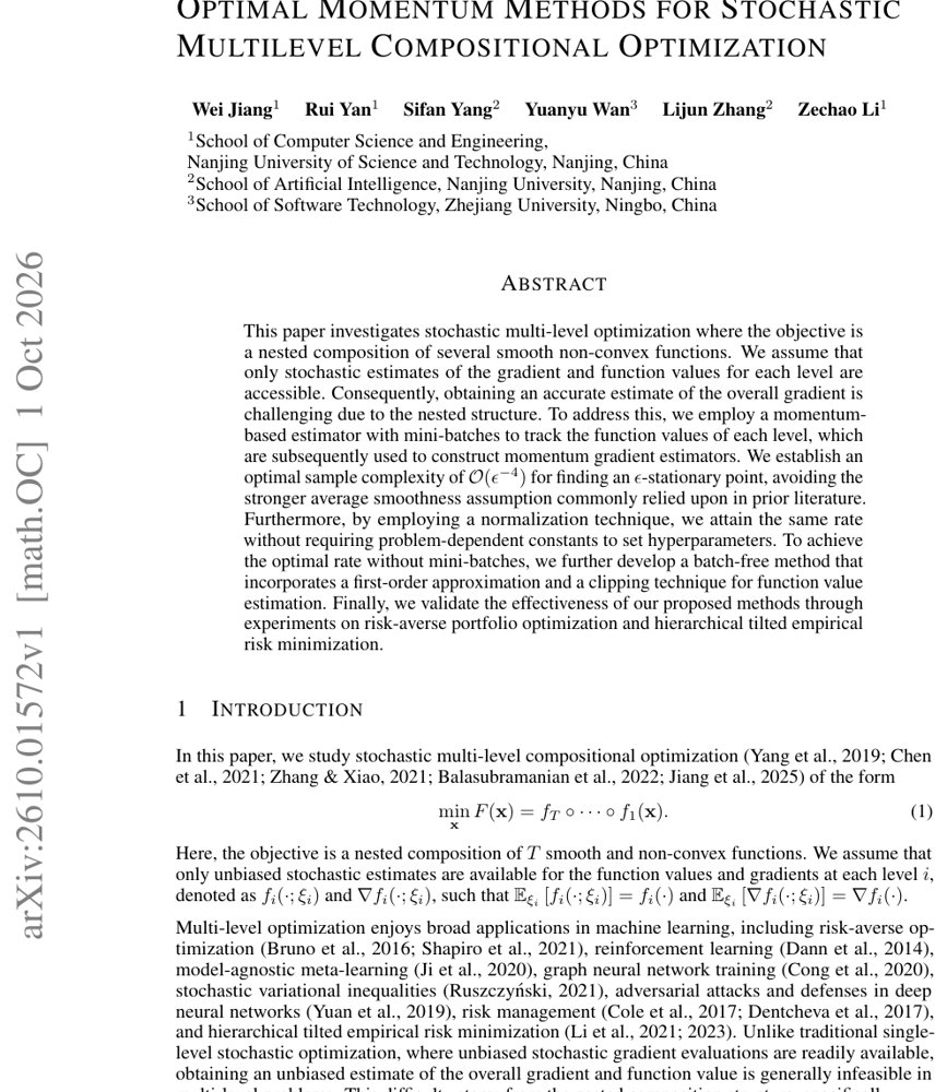 Optimal Momentum Methods for Stochastic Multilevel Compositional Optimization Figure 1