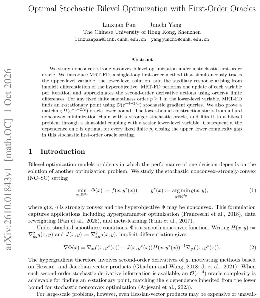 Optimal Stochastic Bilevel Optimization with First-Order Oracles Figure 1