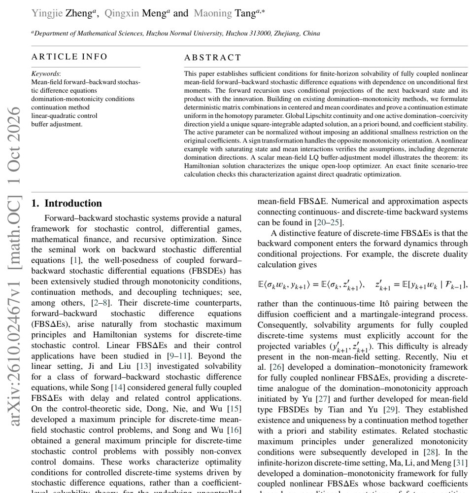 Fully Coupled Nonlinear Mean-Field FBSΔEs: Solvability and an LQ Buffer-Adjustment Illustration Figure 1