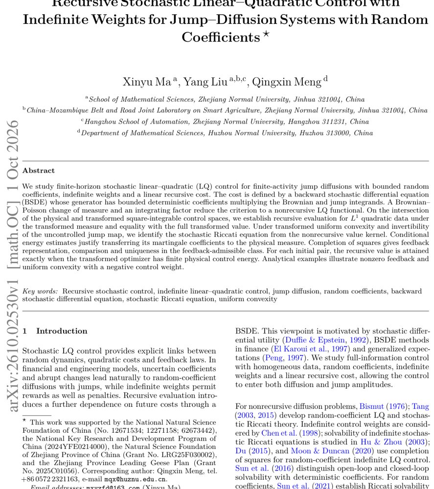 Recursive Stochastic Linear-Quadratic Control with Indefinite Weights for Jump-Diffusion Systems with Random Coefficients Figure 1